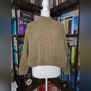 POL Olive Cable Knit Turtleneck Sweater